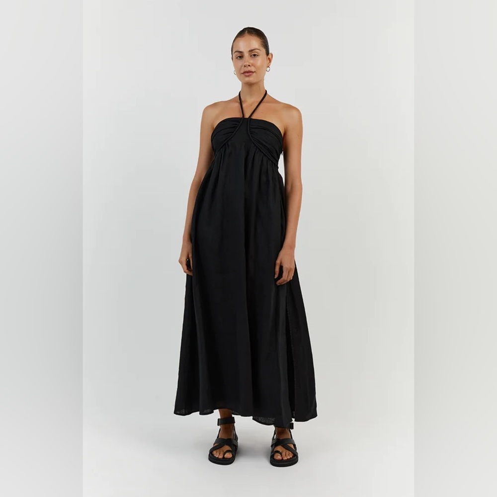 DISSH GINA BLACK LINEN MIDI DRESS